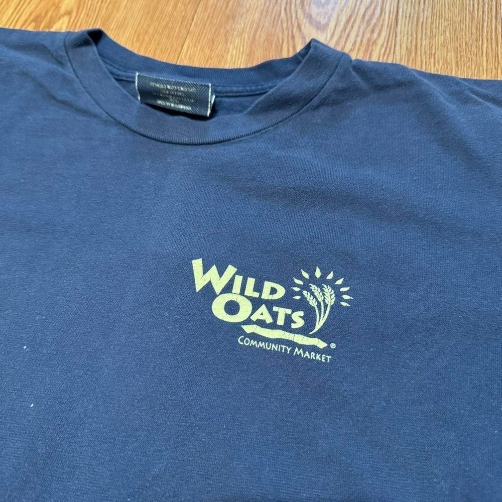 Vintage Wild Oats Men's Shirt Community Market Blue Organic Vegan Size Large